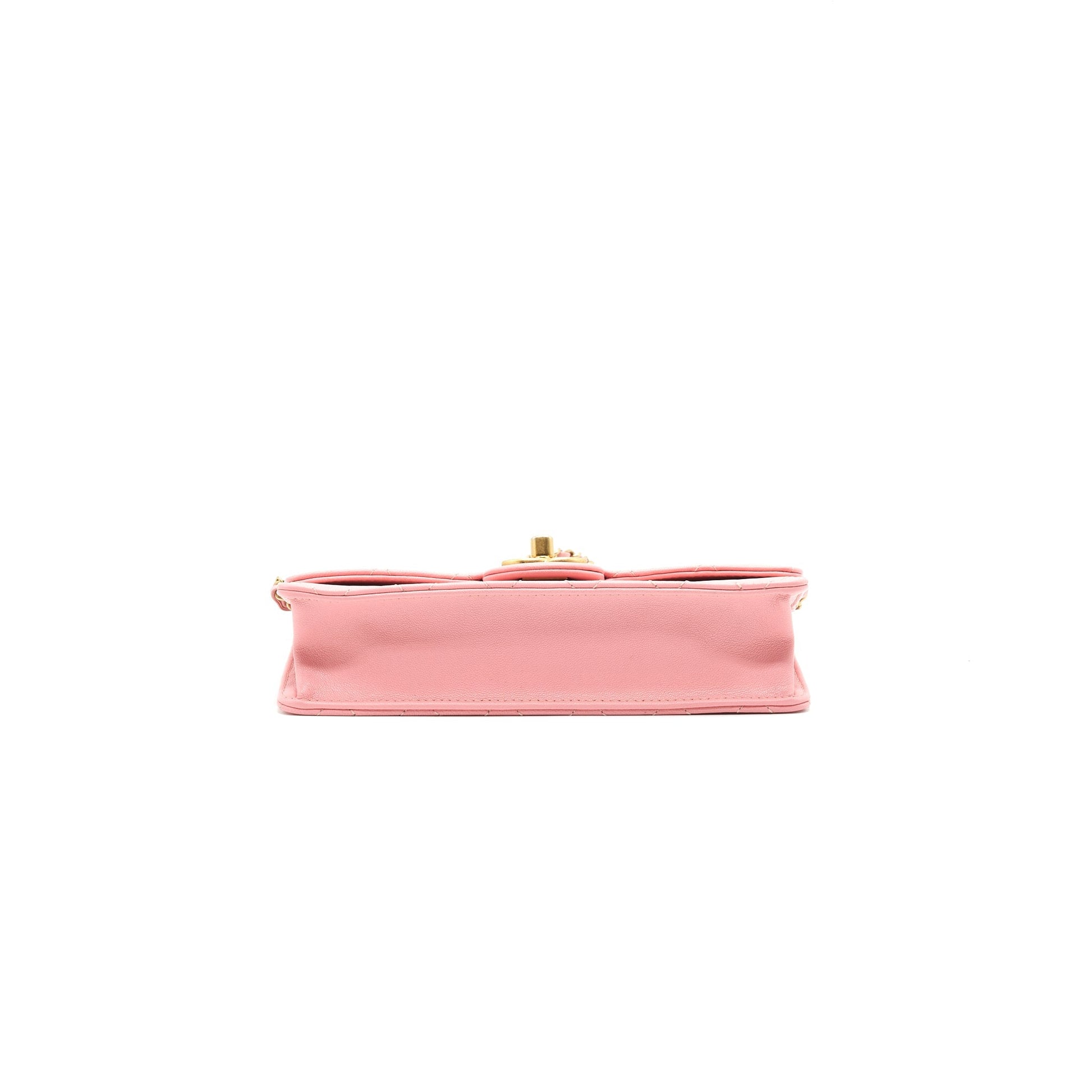 Chanel quilted Pearl Chain Goat Skin flap Bag PINK