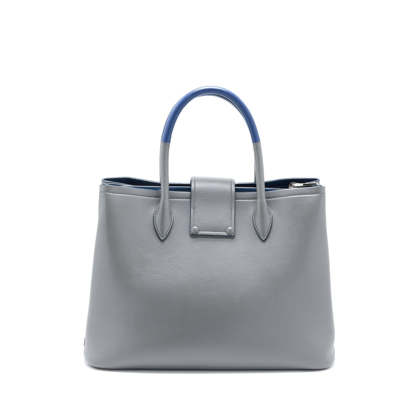 Prada Shopping Tote Bag Soft Calfskin Grey SHW
