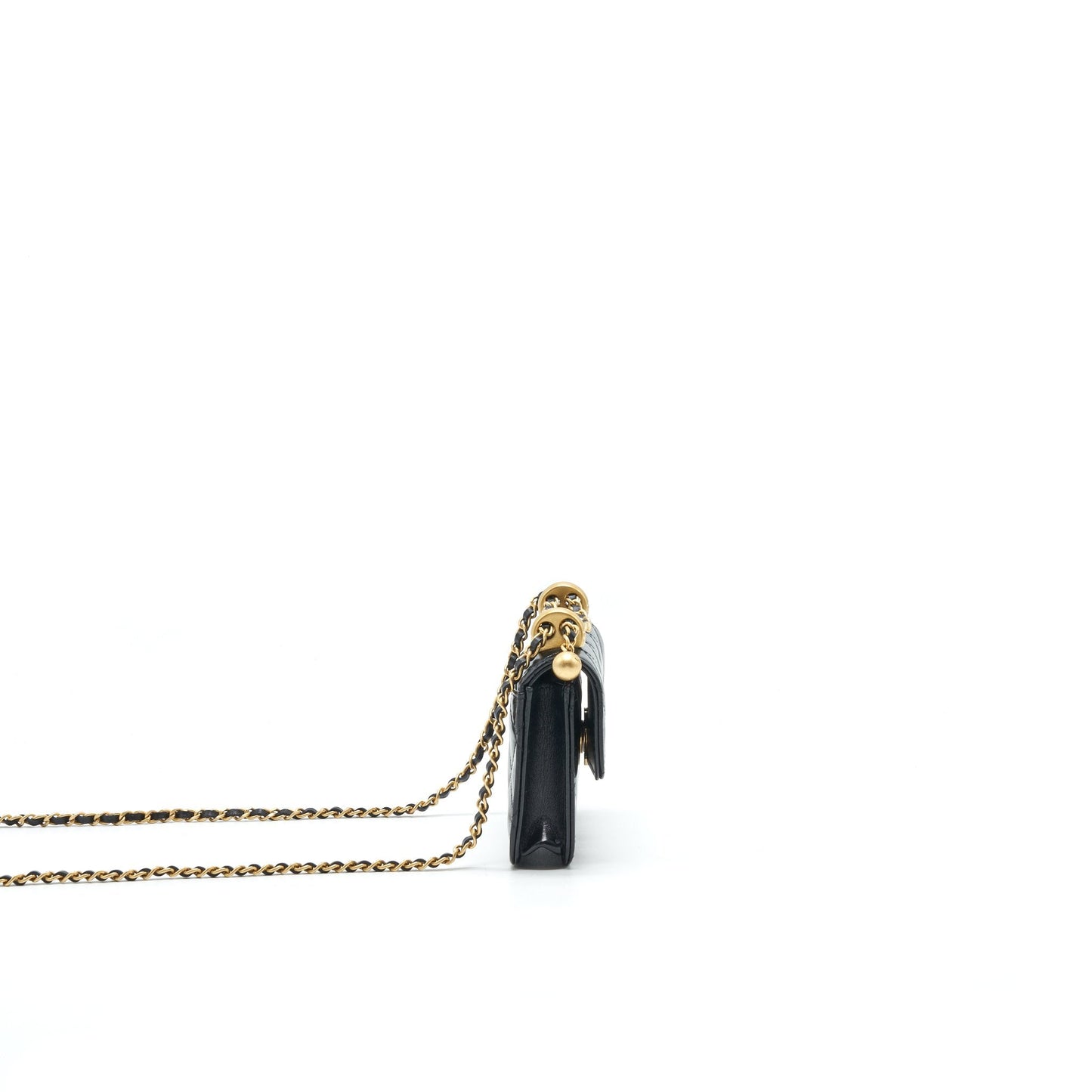 Chanel 21A Flap Coin Purse with Chain Black with calfskin