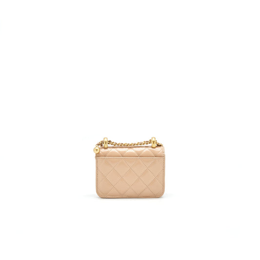 Chanel 21A Flap Coin Purse with Chain Beige Calfskin