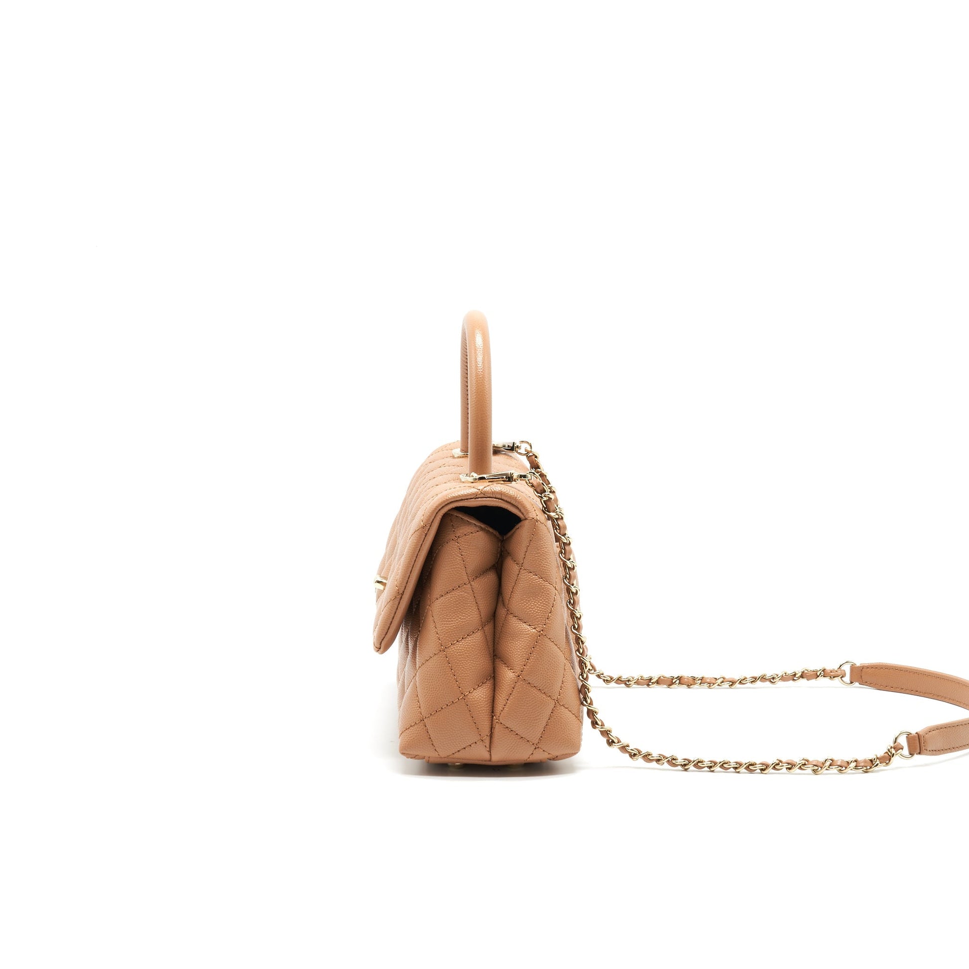 Chanel Mini Coco Handle Flap Bag 21p Caramel L