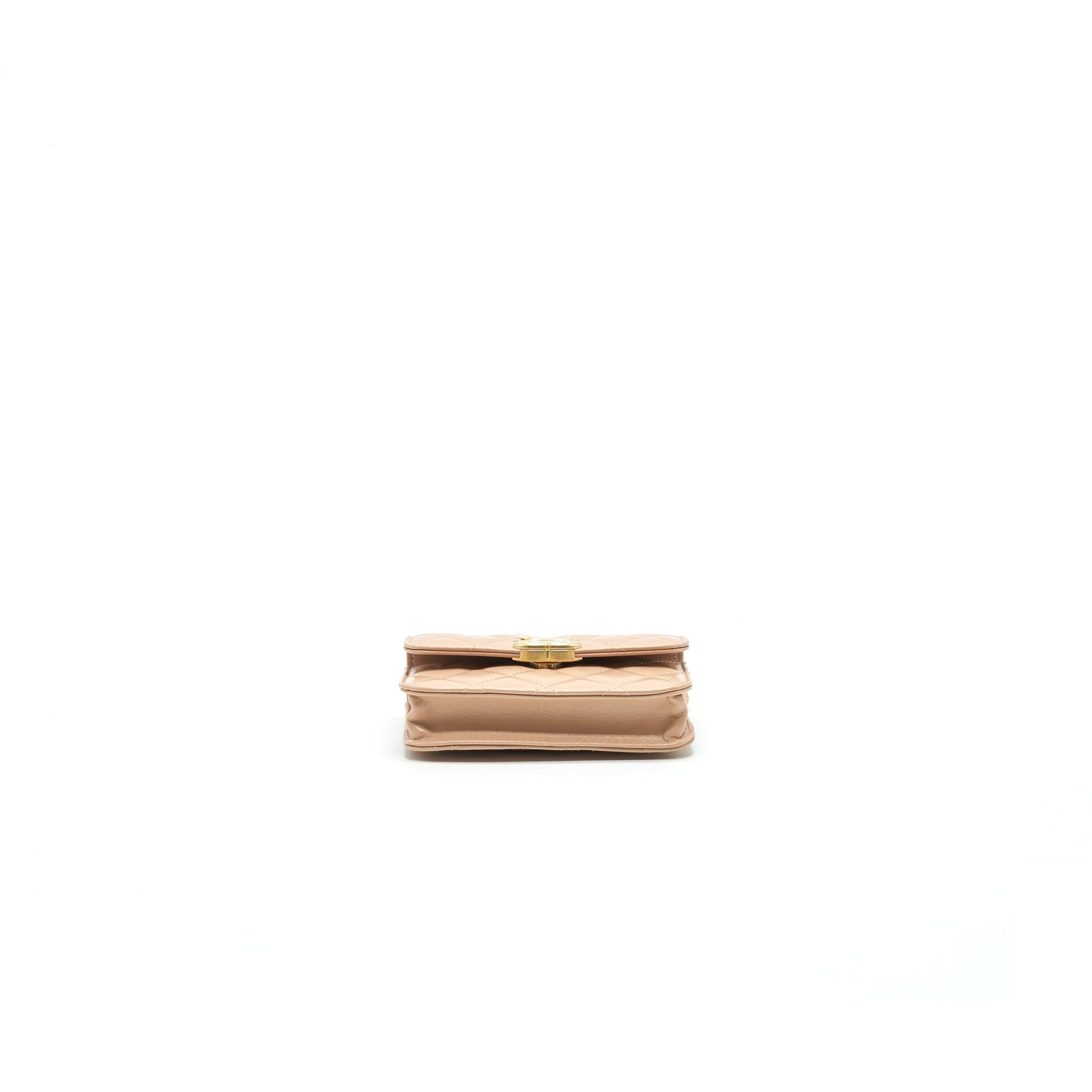 Chanel 21A Flap Coin Purse with Chain Beige Calfskin
