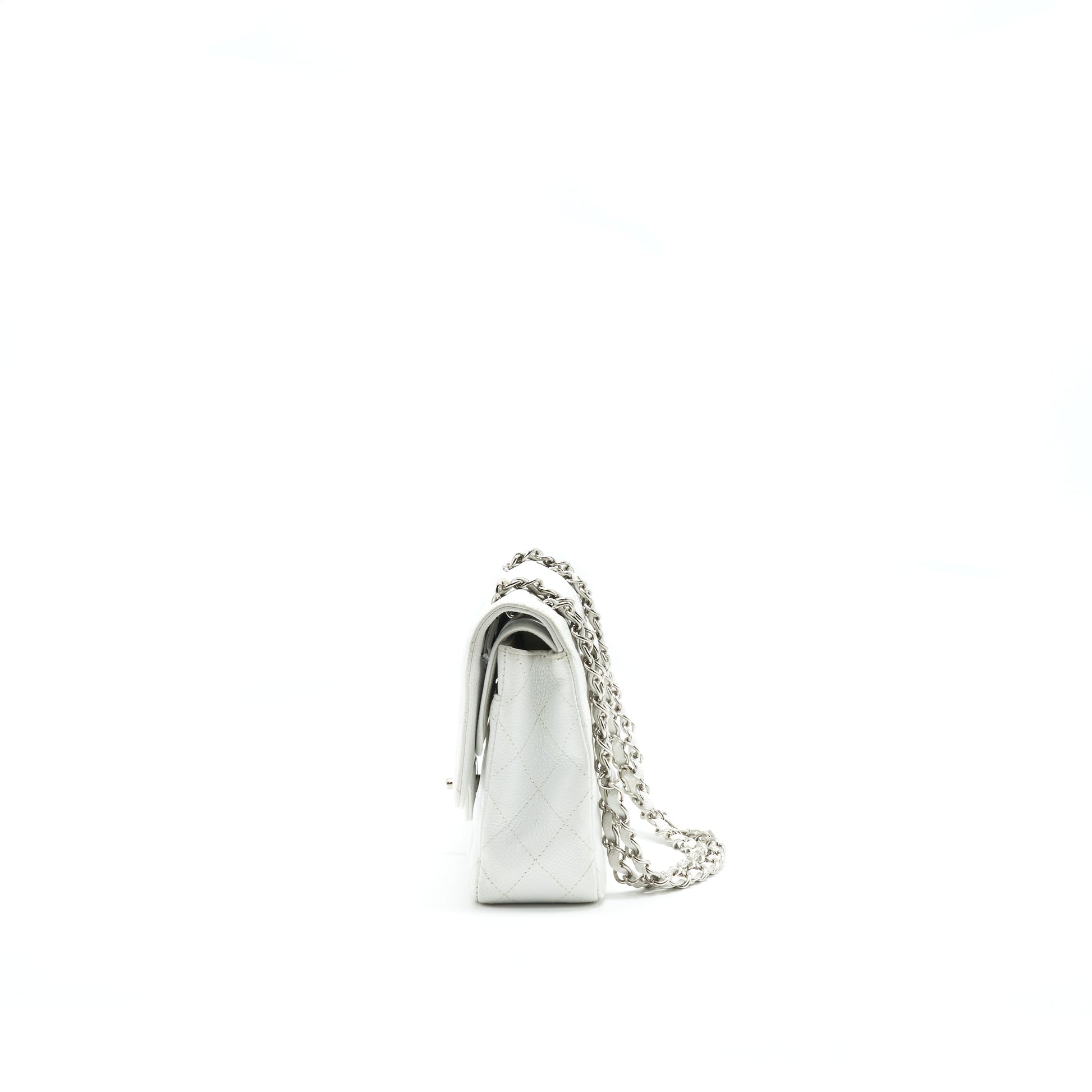 CHANEL MEDIUM CLASSIC DOUBLE FLAP BAG CAVIAR WHITE