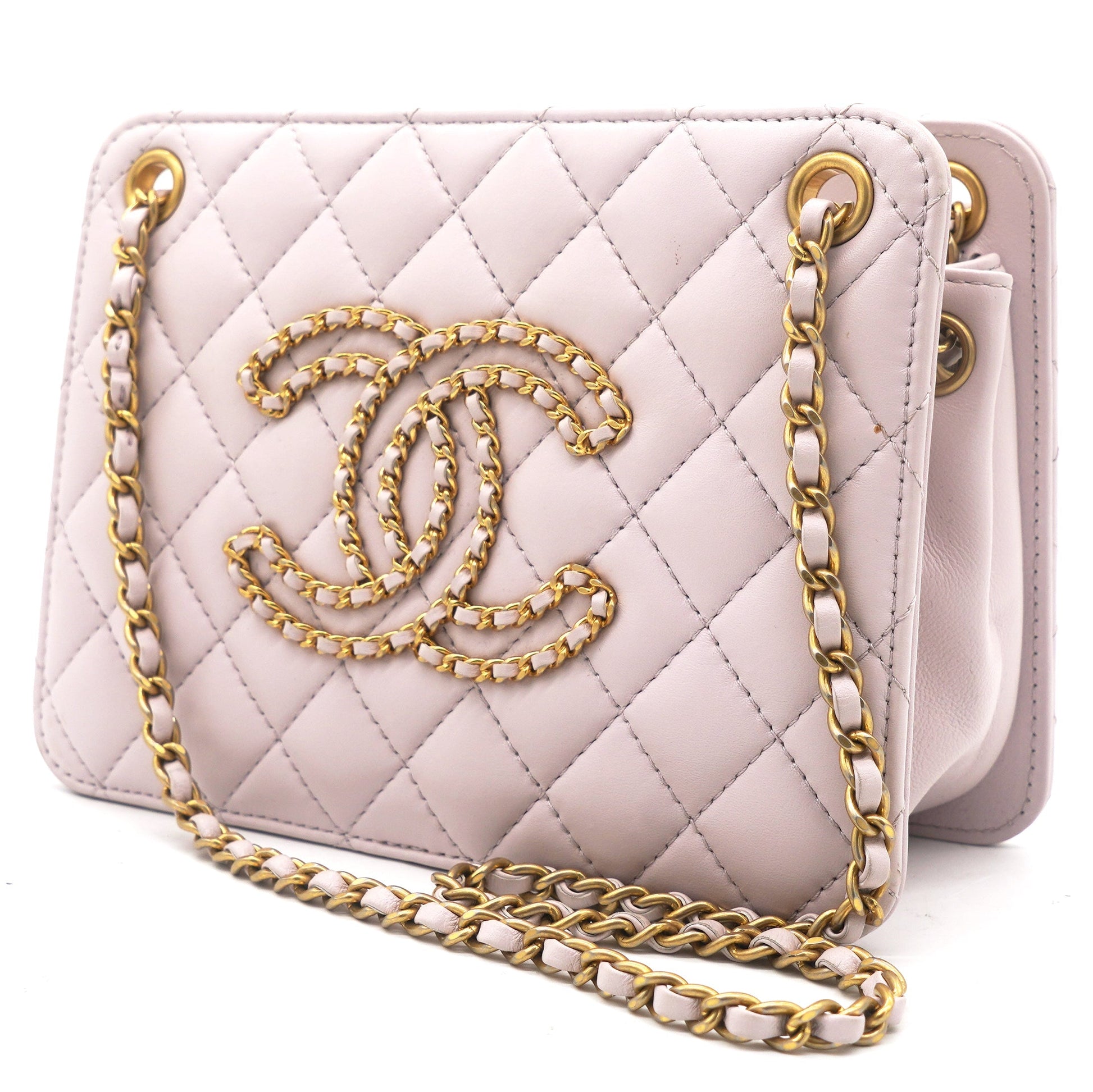 Chanel Calfskin Quilted Small CC Chain Accordion Tote Lilac Purple