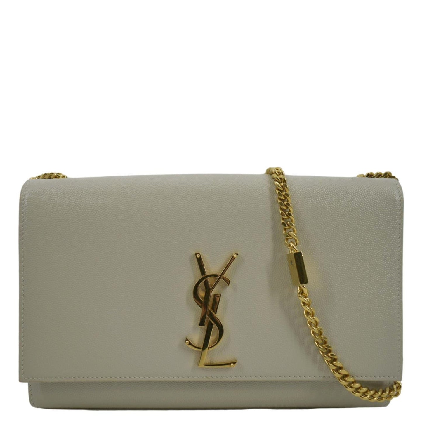 SAINT LAURENT Kate Leather Chain Clutch Crossbody Bag White
