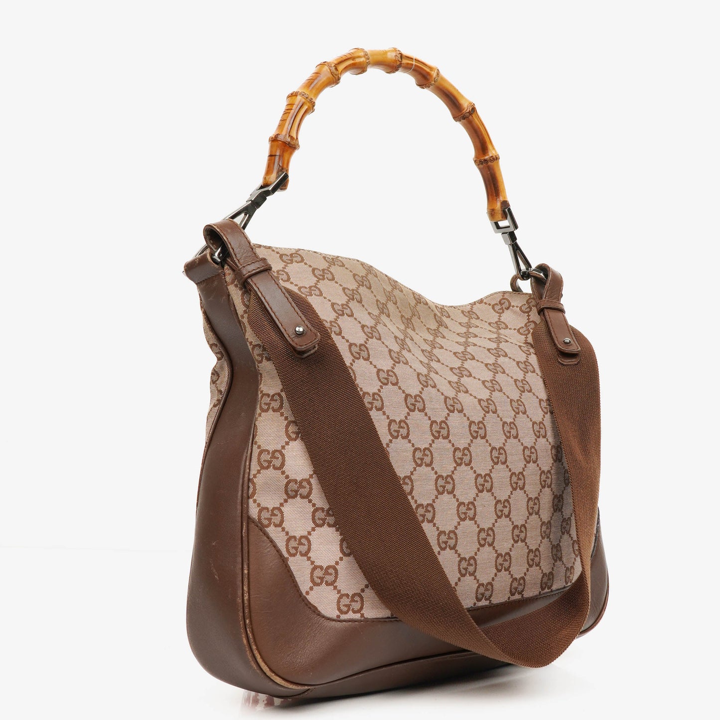 Gucci Bamboo Top Handle Brown/Pink Canvas And Leather Hobo Bag