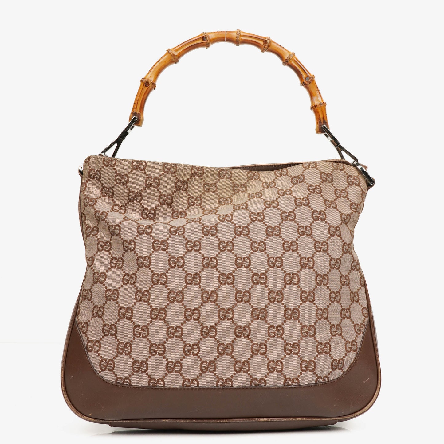 Gucci Bamboo Top Handle Brown/Pink Canvas And Leather Hobo Bag