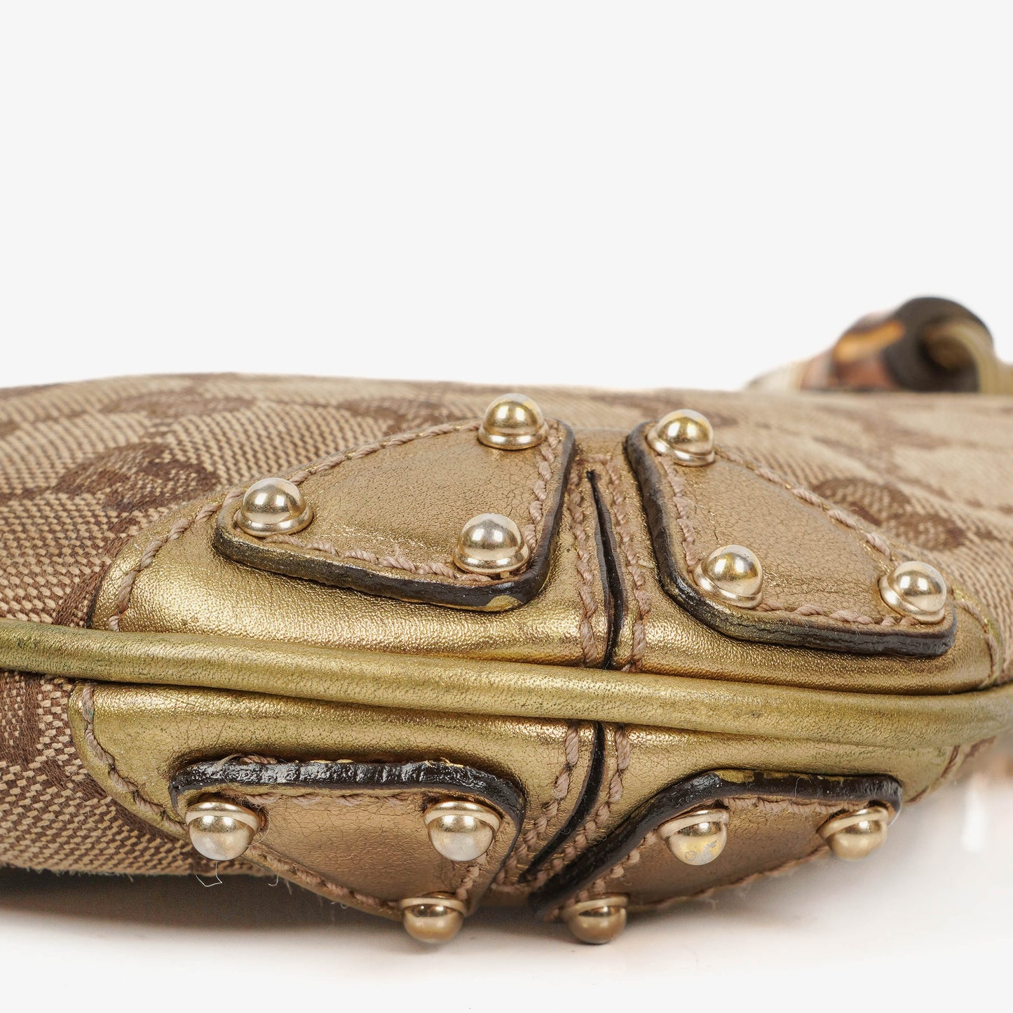 Gucci Mini Babouska Indy Beige/Gold GG Crystal Coated Canvas Top Handle Bag