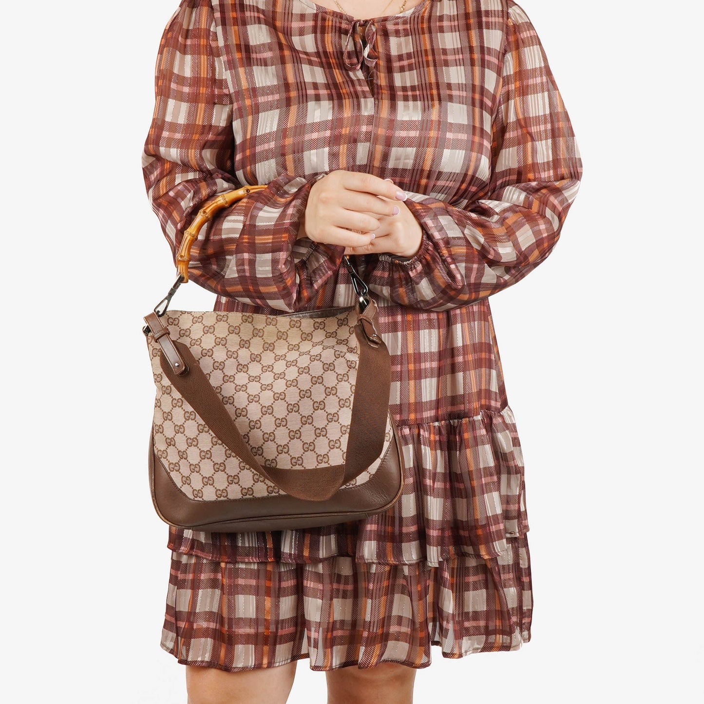 Gucci Bamboo Top Handle Brown/Pink Canvas And Leather Hobo Bag