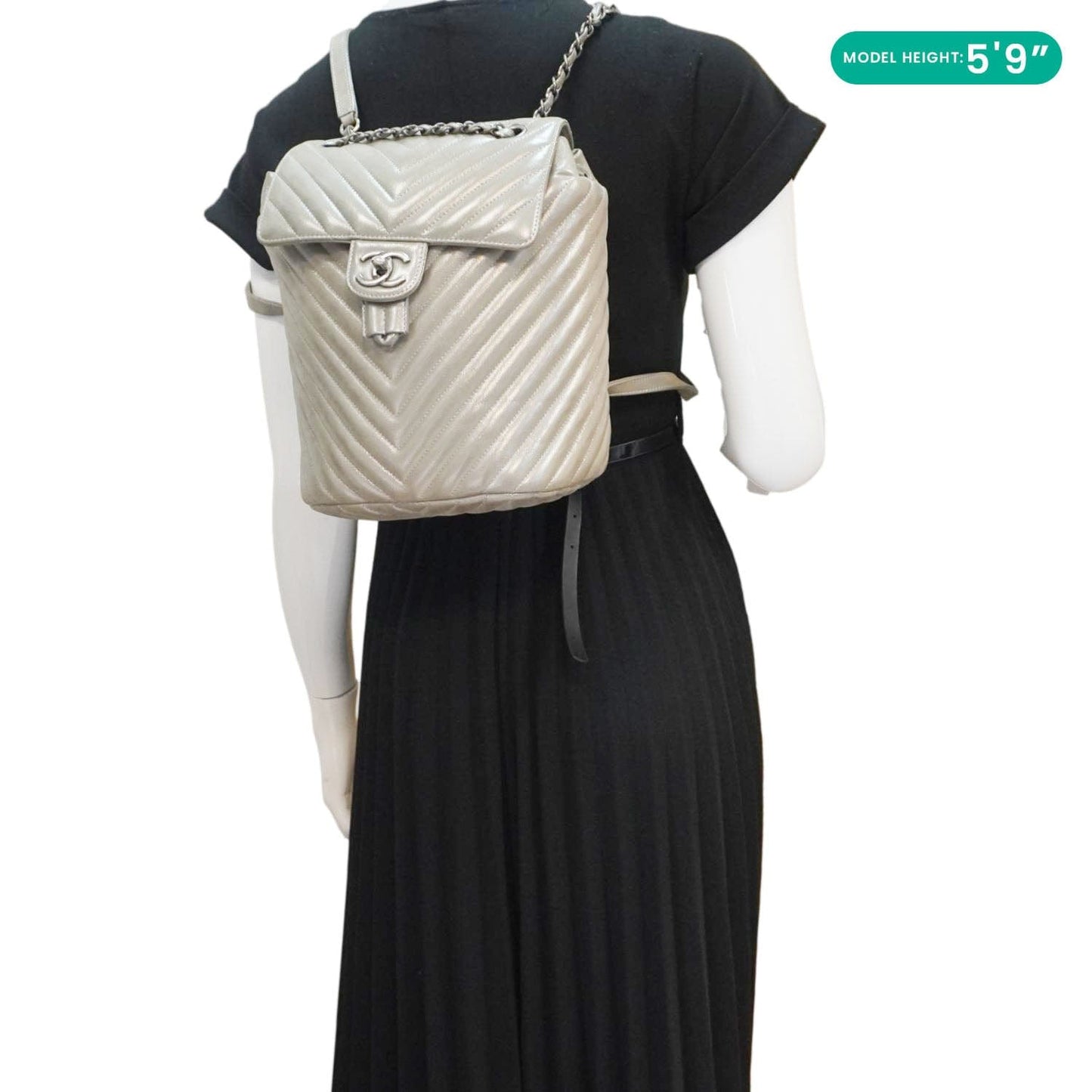 Chanel Urban Spirit Small Chevron Calfskin Leather Backpack Silver