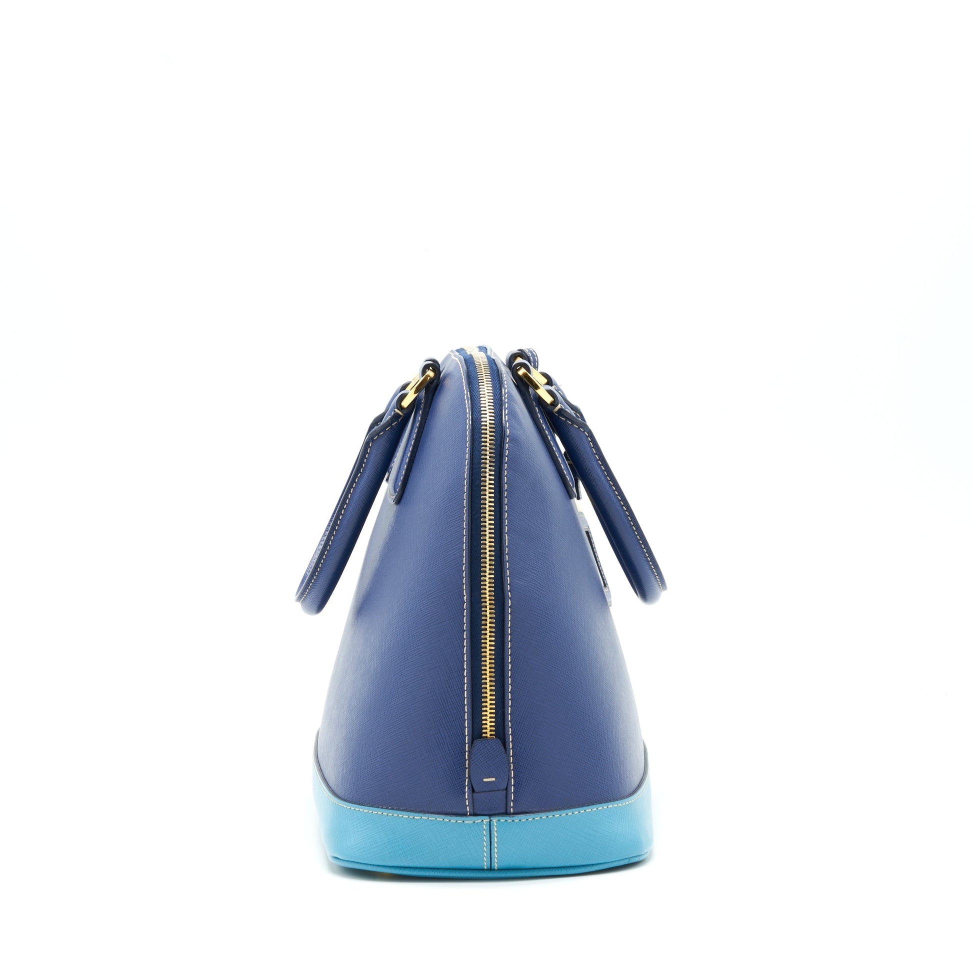 Prada Saffiano Lux Bi Colour Promenade Done Tote Purse Bluette/Turchese Blue
