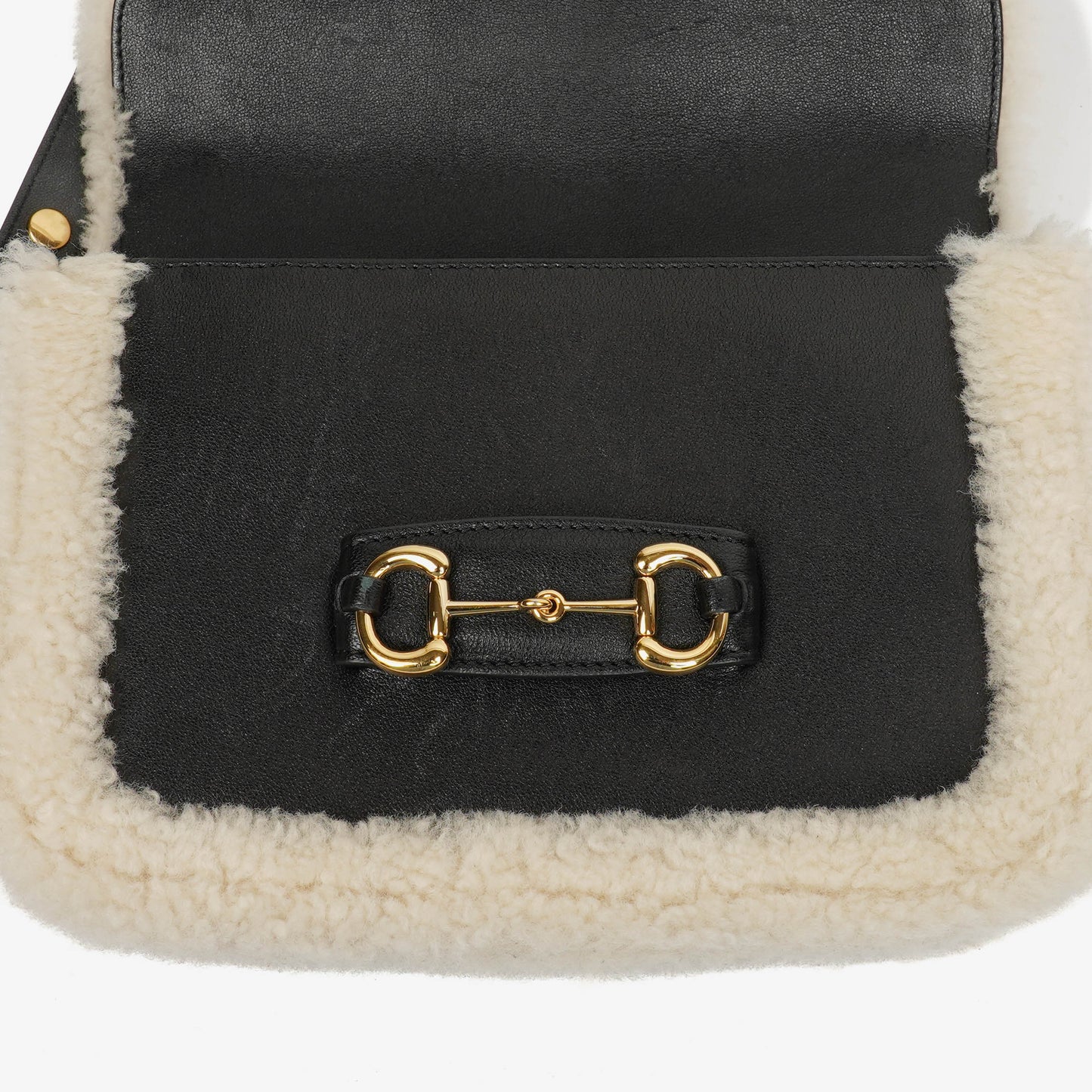 Gucci Black And White Leather/Shearling Horsebit 1955 Shoulder Bag