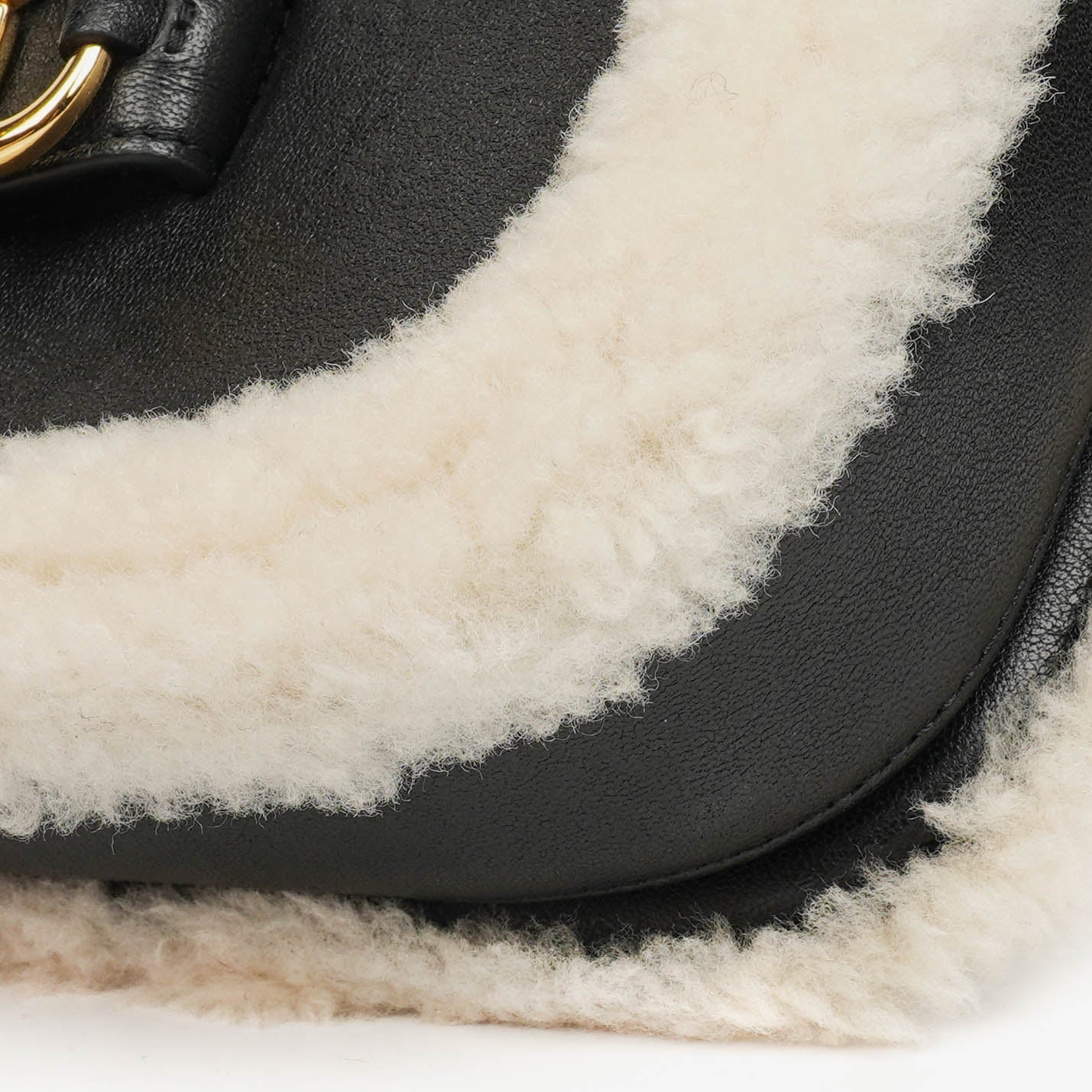 Gucci Black And White Leather/Shearling Horsebit 1955 Shoulder Bag