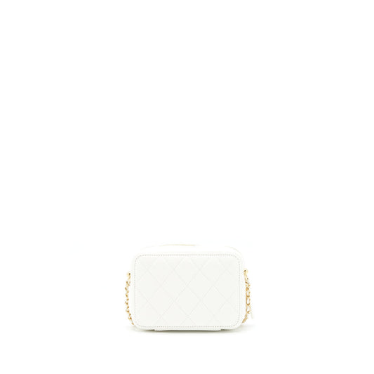 Chanel 21K Small Metal plate Vanity with chain Lambskin White