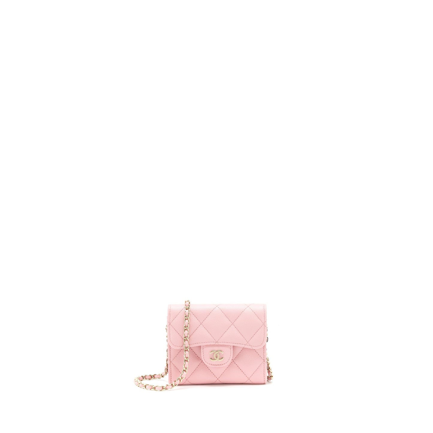 Chanel Card Holder On Chain Caviar Pink L
