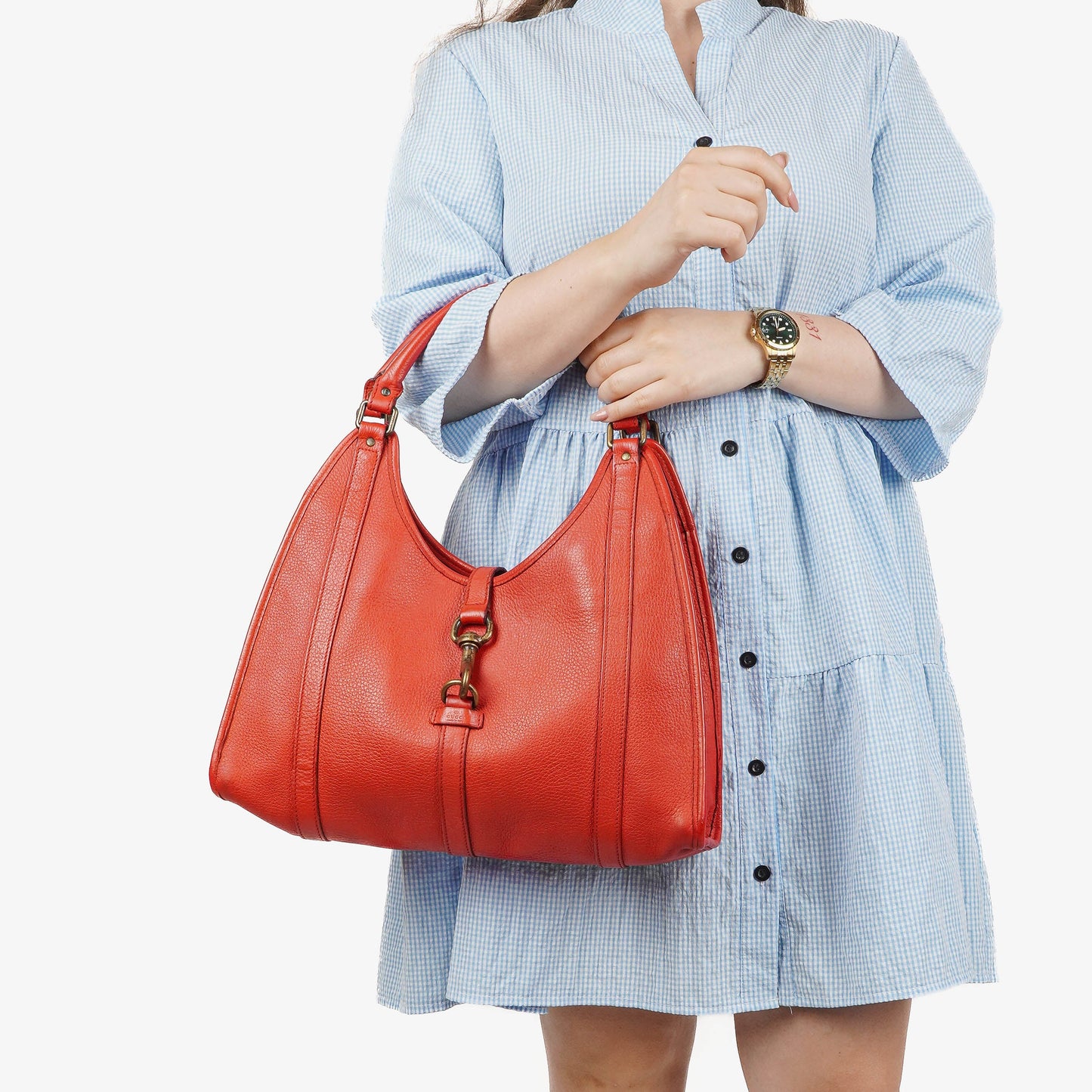 Gucci Jackie Bardot Red Leather Shoulder Bag