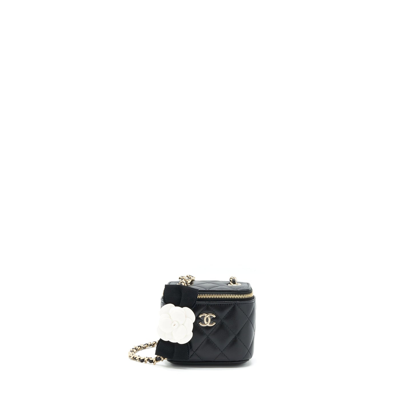 Chanel Mini Vanity With Camellia Chain Lambskin Black L