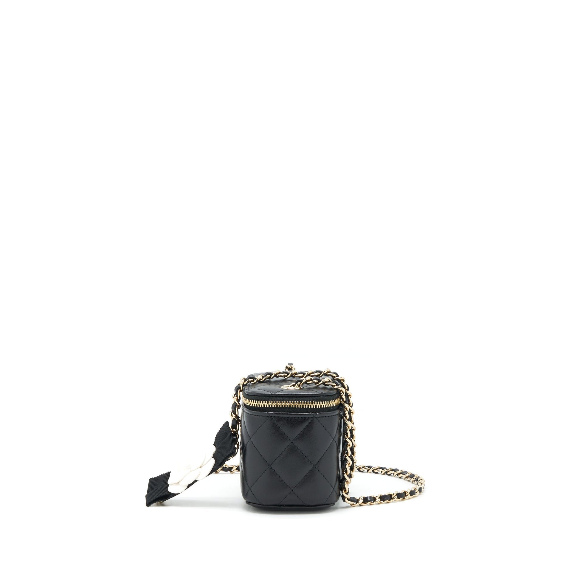 Chanel Mini Vanity With Camellia Chain Lambskin Black L
