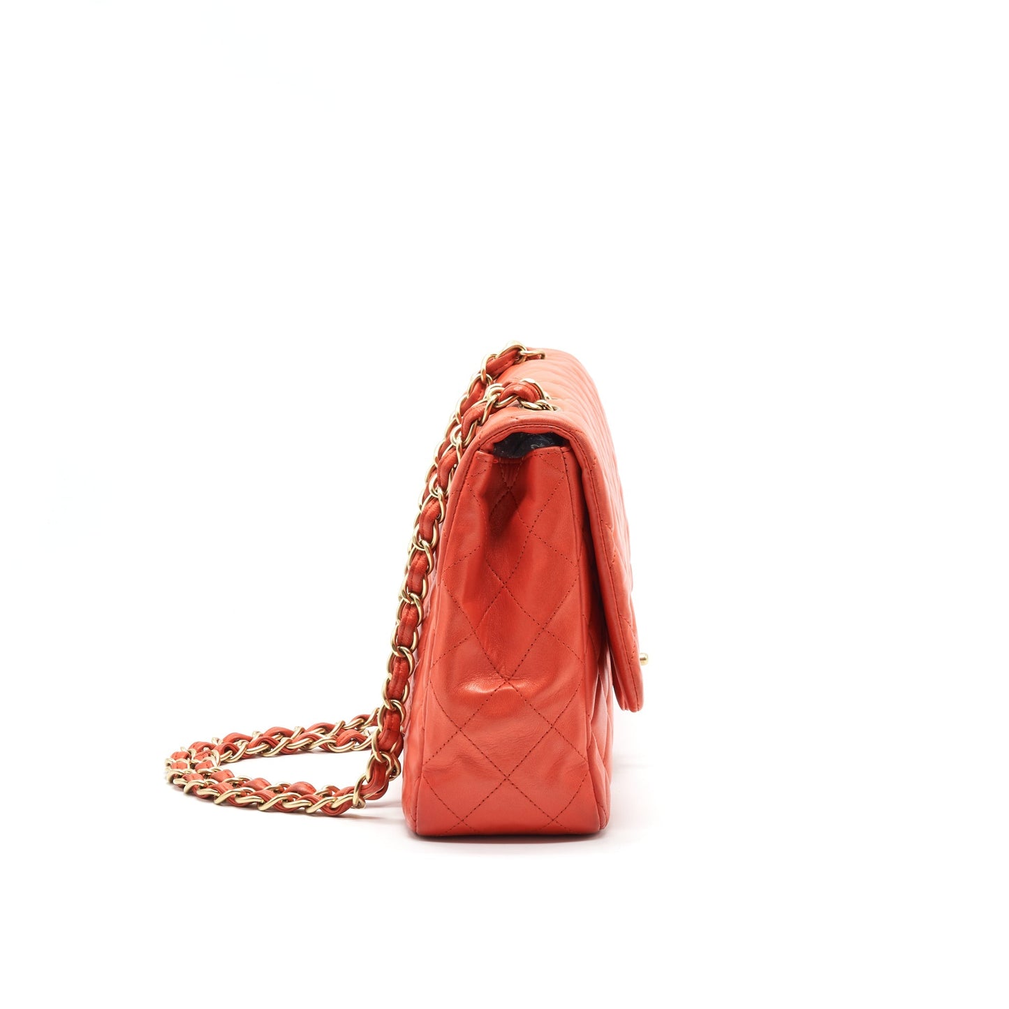 CHANEL CLASSIC SINGLE FLAP JUMBO BAG ORANGE LAMBSKIN