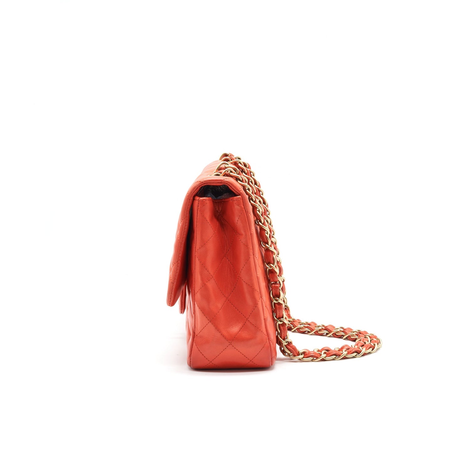 CHANEL CLASSIC SINGLE FLAP JUMBO BAG ORANGE LAMBSKIN