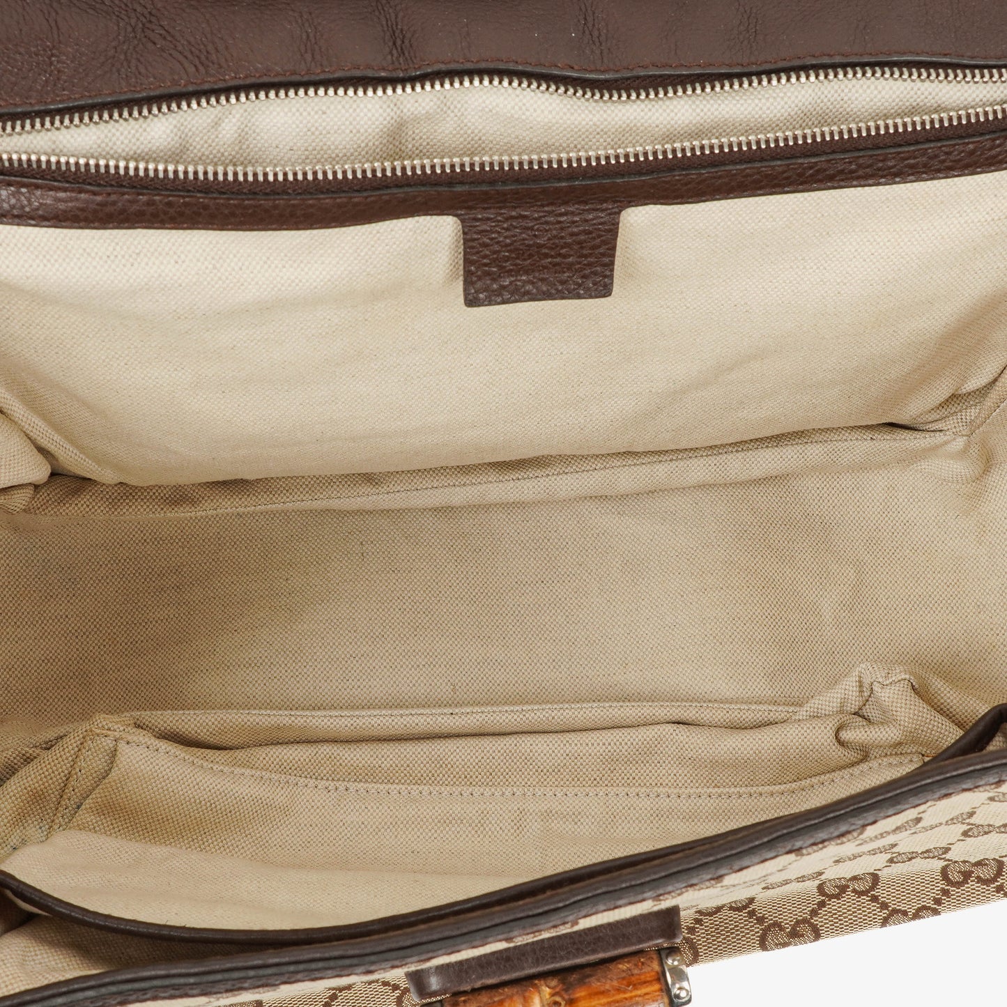 Gucci New Bamboo Top Handle Beige/Ebony GG Canvas and Leather Bag
