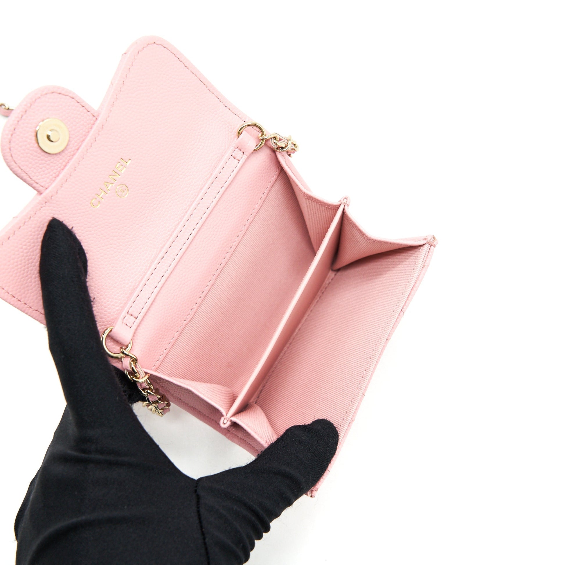 Chanel Card Holder On Chain Caviar Pink L