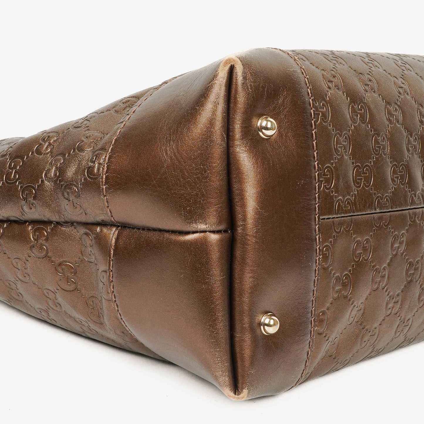 Gucci Guccissima Brown Metallic Leather Heart-Bit Top Handle Tote Bag