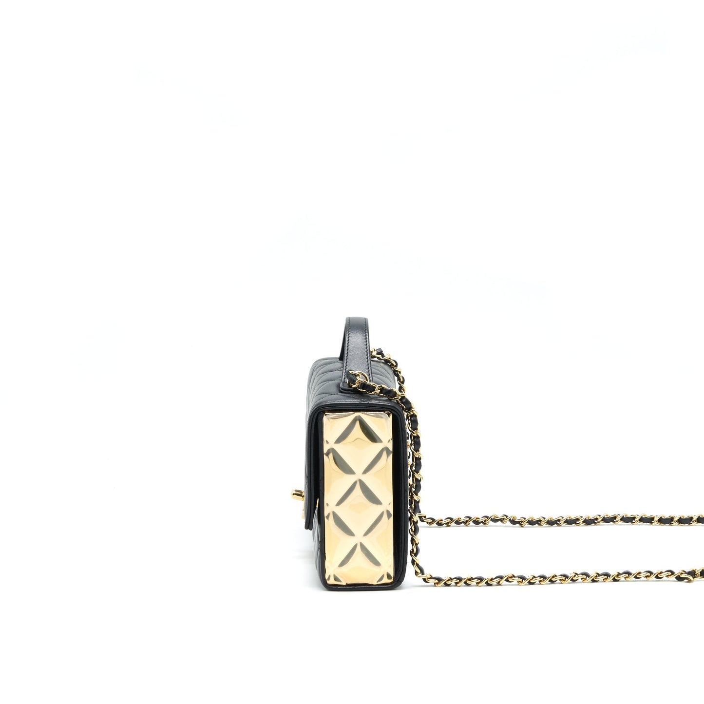 Chanel 21K Gold Metal Mini Flap Bag With Handle Black