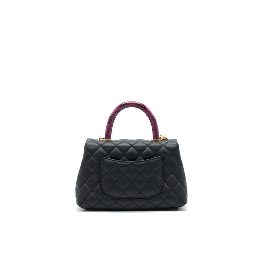 CHANEL MINI COCO HANDLE CAVIAR LEATHER WITH PYTHON HANDLE BLACK