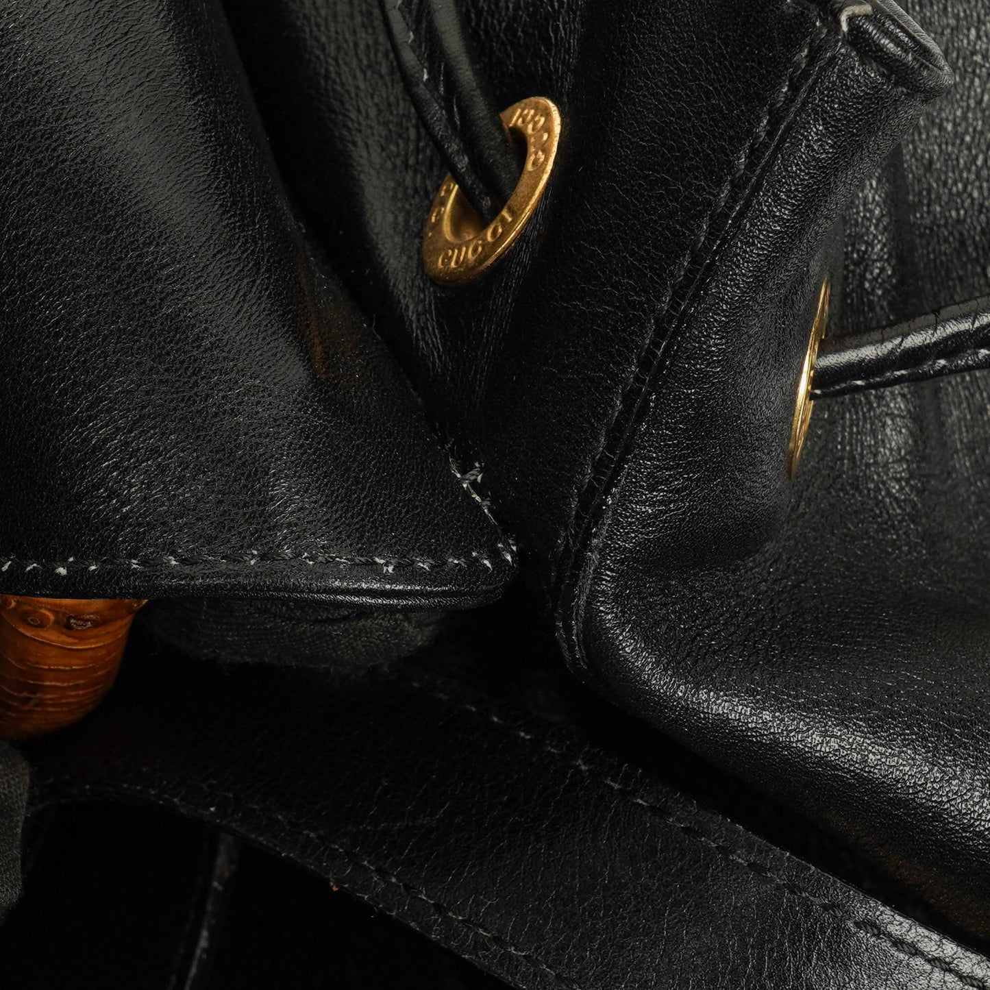 Gucci Vintage Black Leather Bamboo Backpack