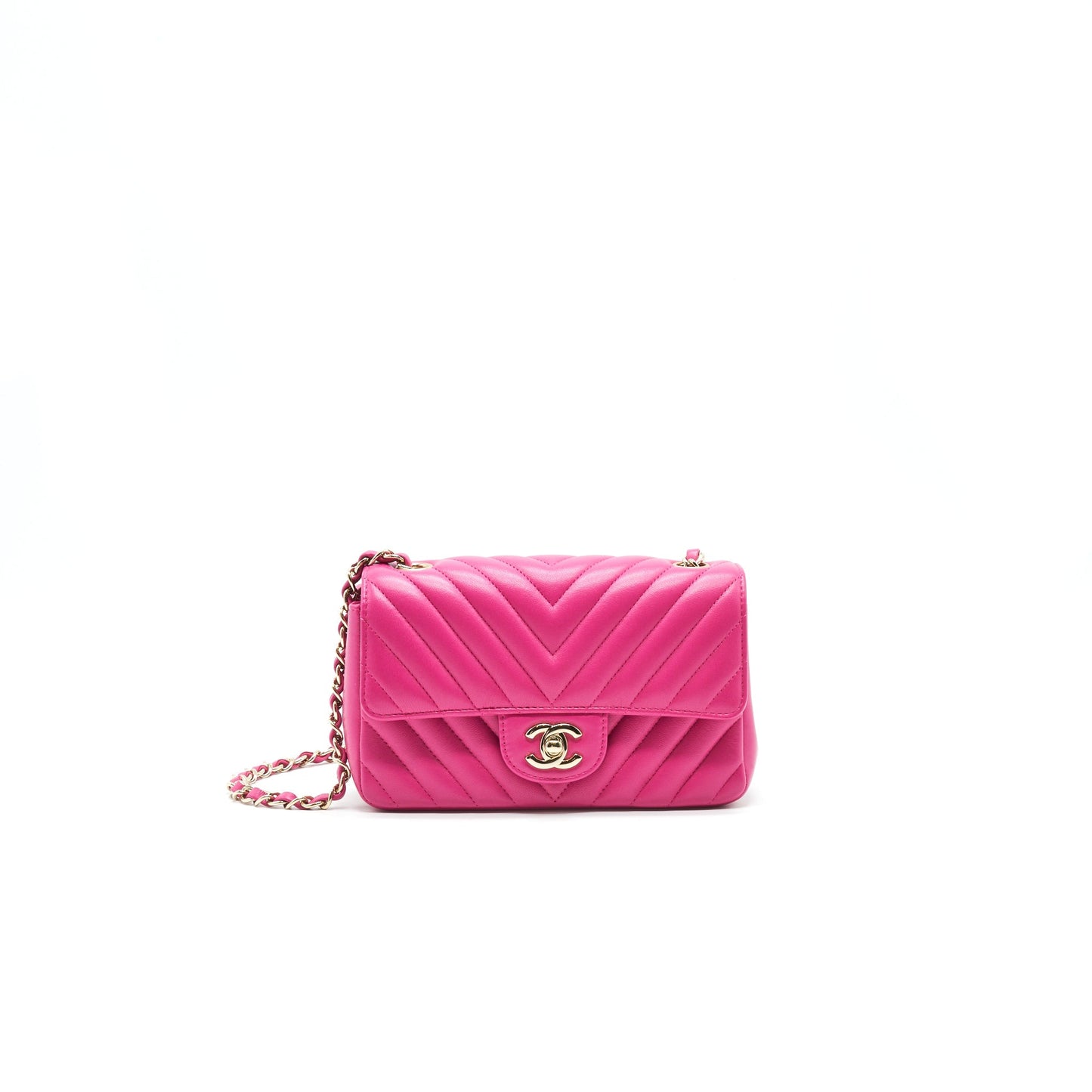 Chanel Chevron Mini Rectangular Flap Bag Pink with L