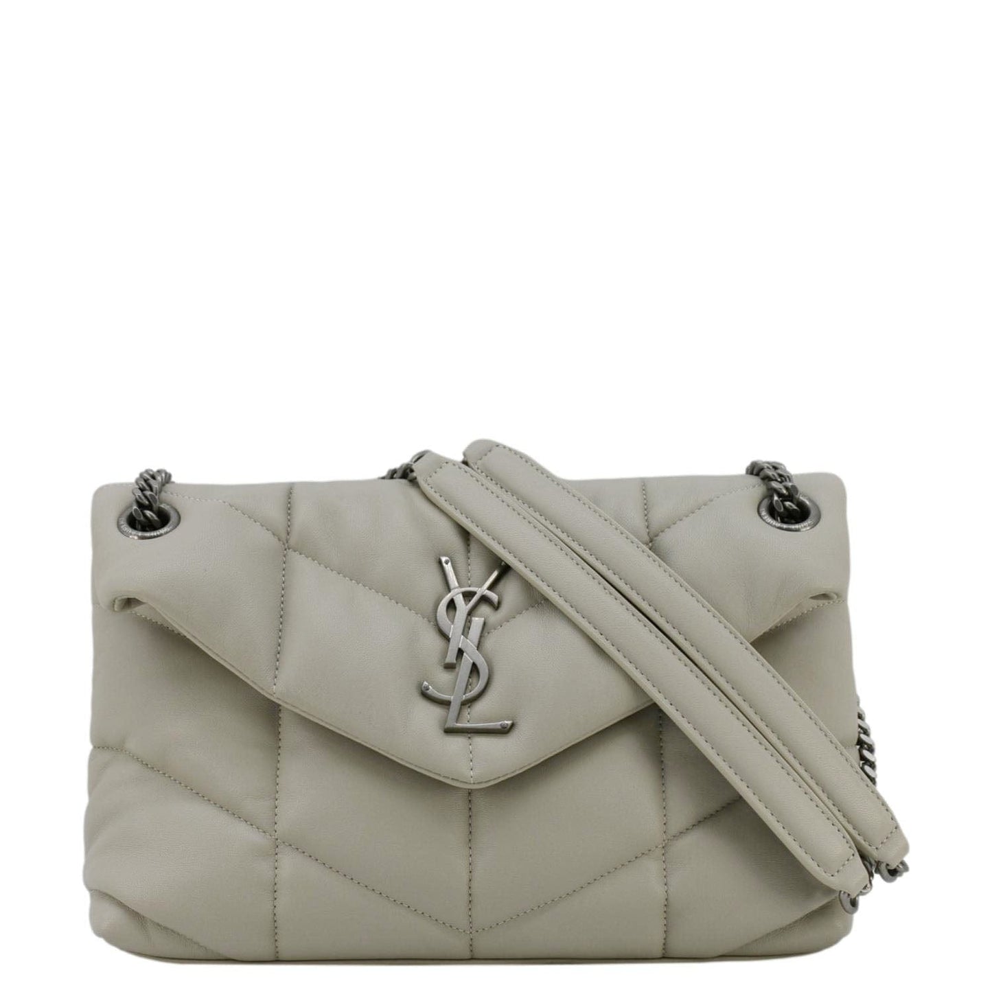 SAINT LAURENT Loulou Puffer Quilted Leather Shoulder Bag Light Grey