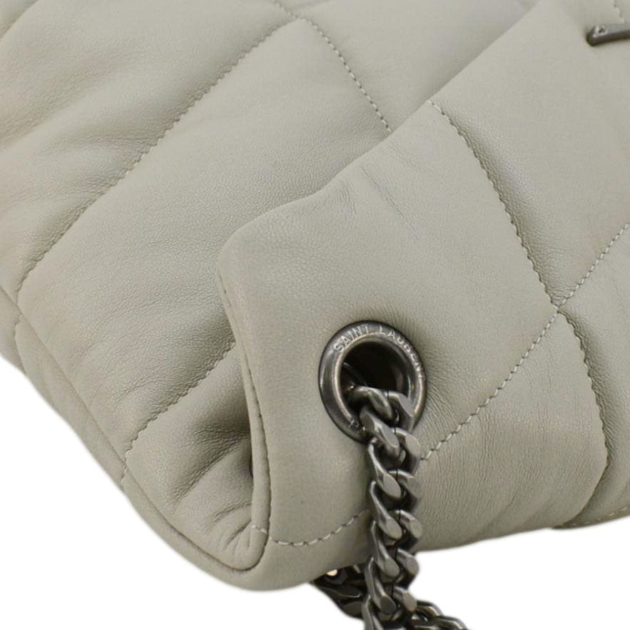 SAINT LAURENT Loulou Puffer Quilted Leather Shoulder Bag Light Grey
