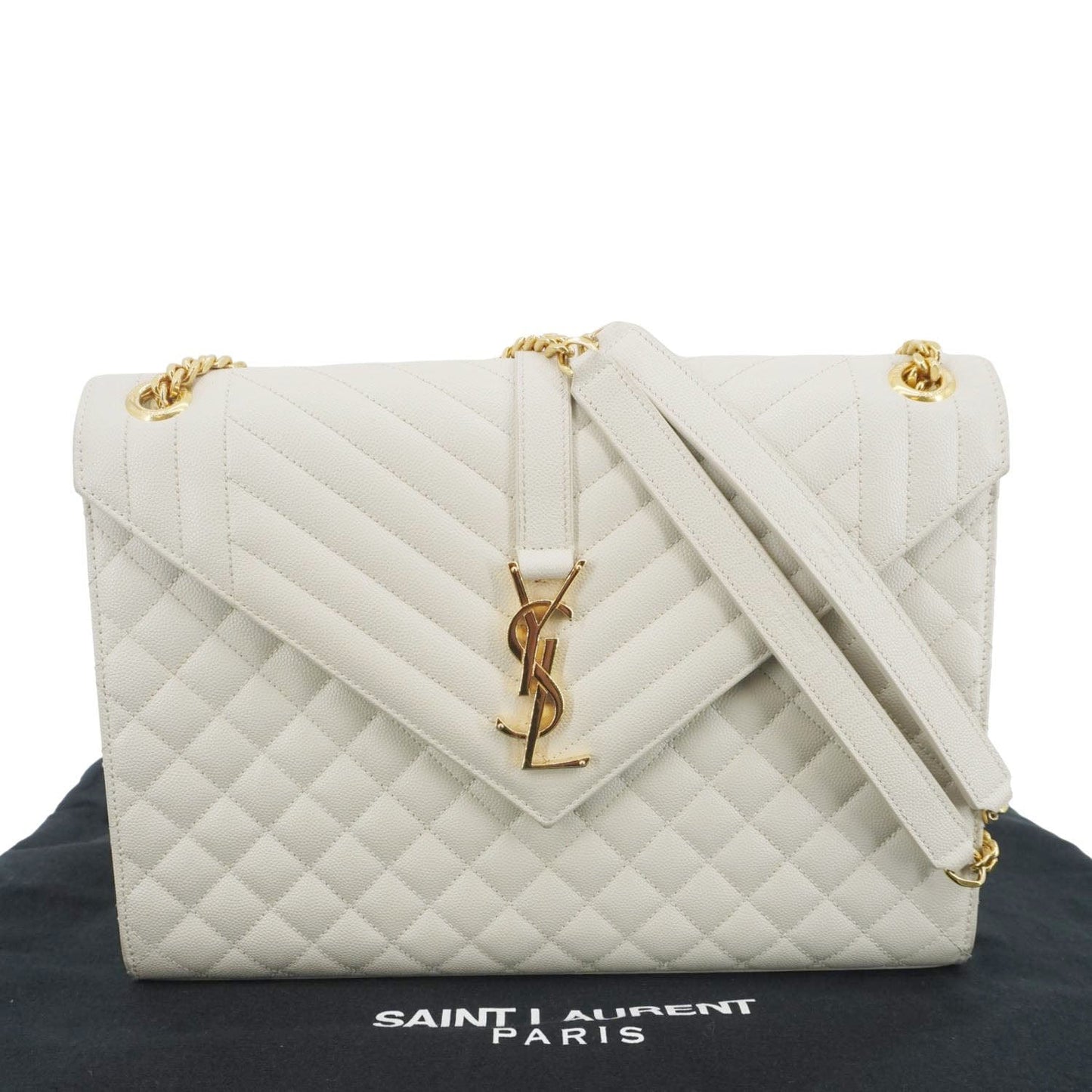 SAINT LAURENT Envelope Large Mixed Matelasse Leather Shoulder Bag White