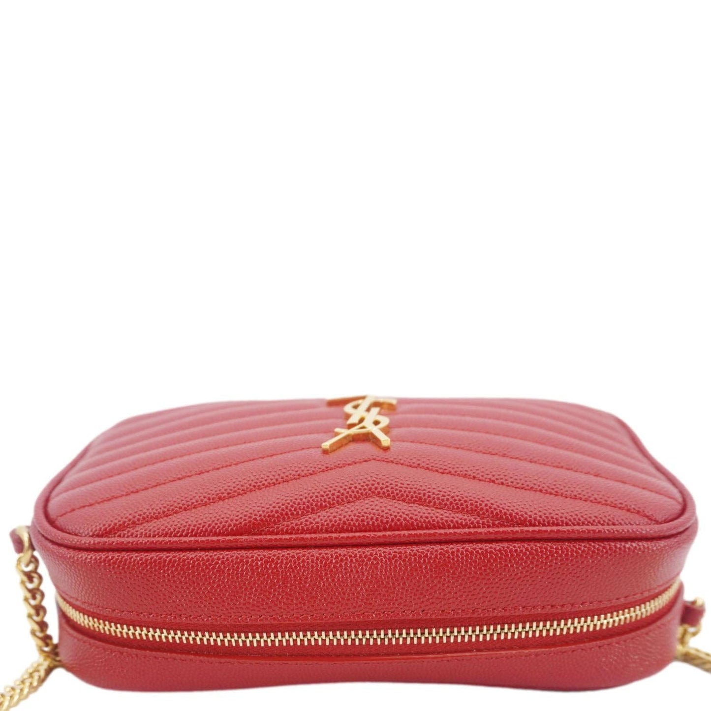 SAINT LAURENT Lou Small Chevron Leather Camera Crossbody Bag Red