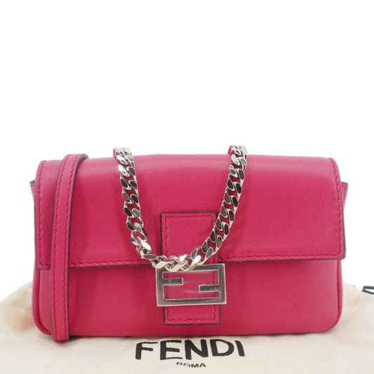 FENDI Micro Baguette Leather Crossbody Bag Pink