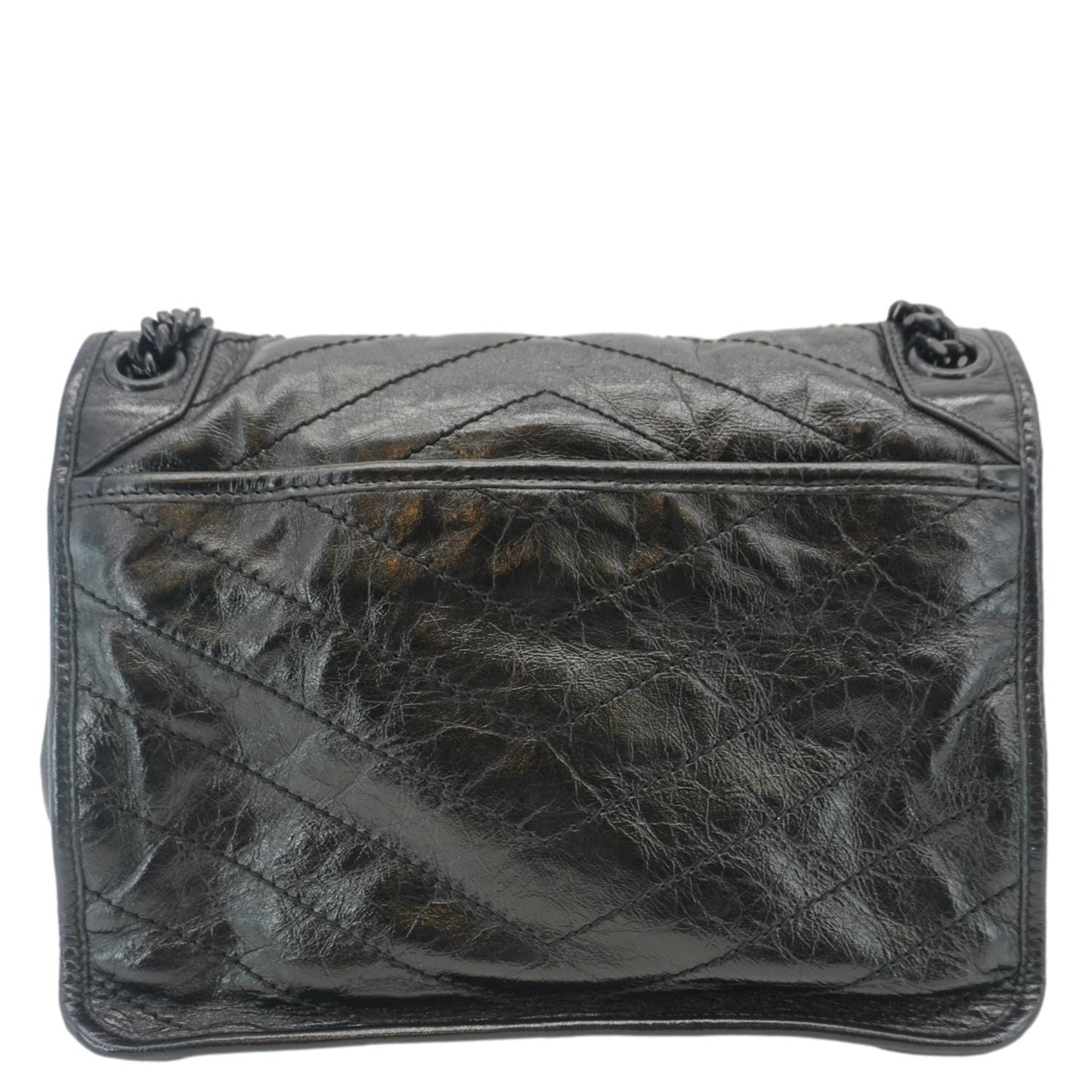 SAINT LAURENT Niki Baby Crinkle Leather Shoulder Bag Black