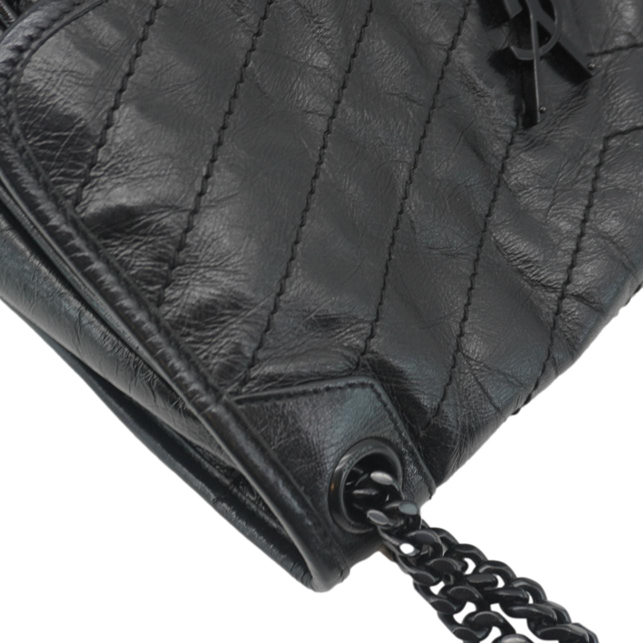 SAINT LAURENT Niki Baby Crinkle Leather Shoulder Bag Black