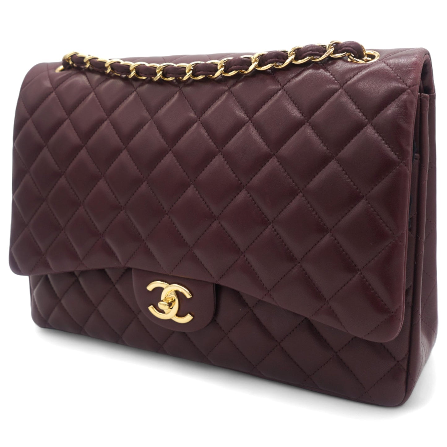 Chanel Burgundy Quilted Lambskin Leather Maxi Classic Double Flap Bag