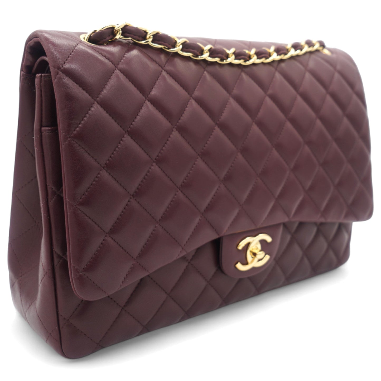 Chanel Burgundy Quilted Lambskin Leather Maxi Classic Double Flap Bag