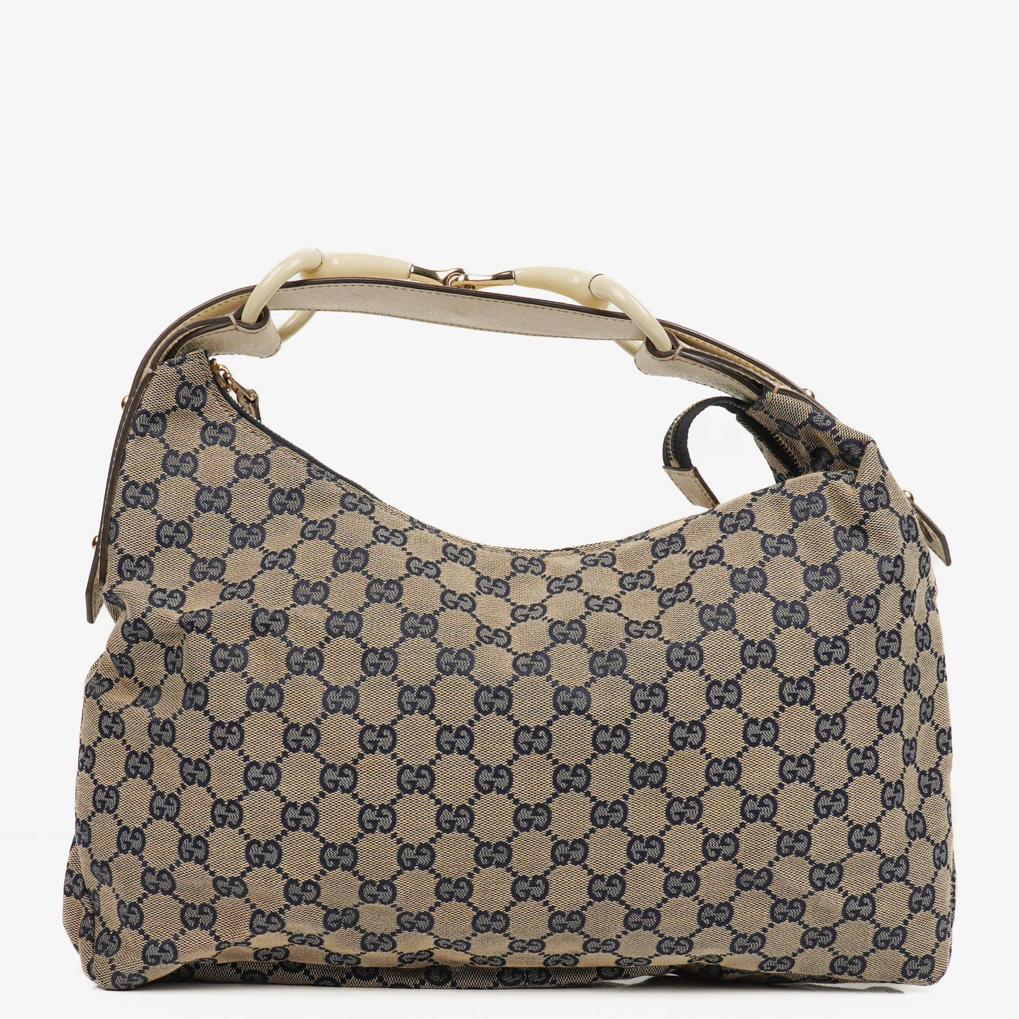 Gucci Navy Blue GG Fabric Chain Horsebit Hobo Bag