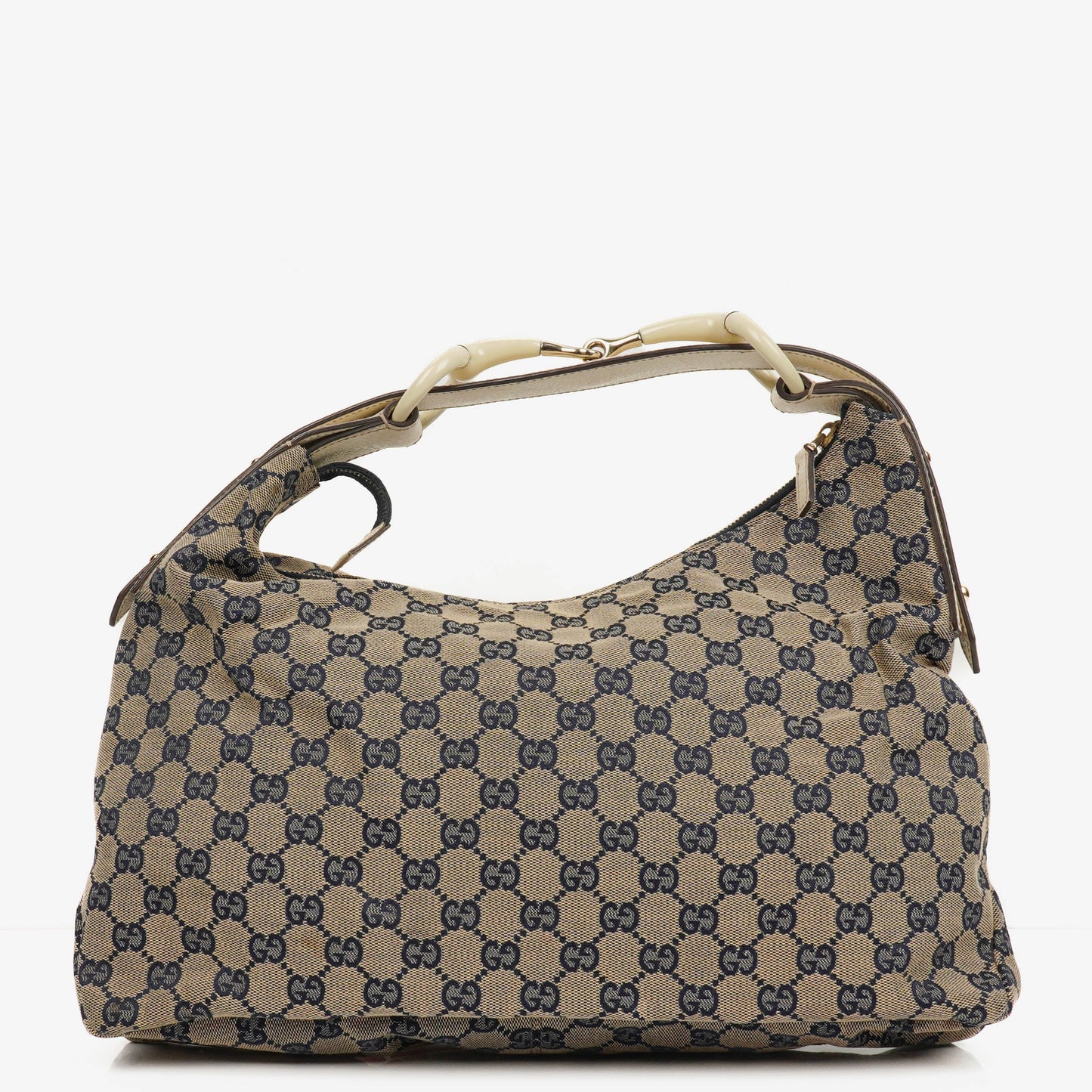 Gucci Navy Blue GG Fabric Chain Horsebit Hobo Bag