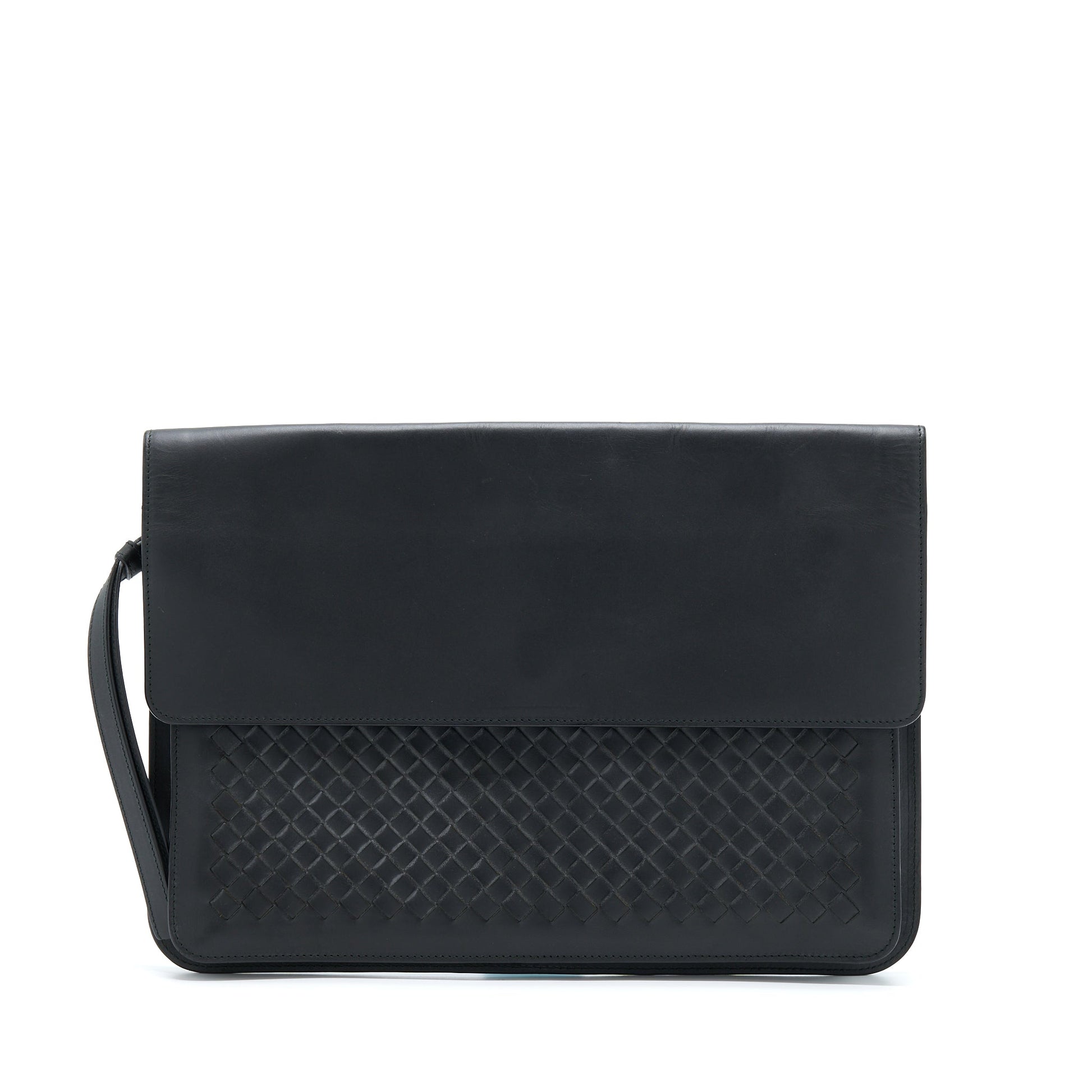 Bottega Veneta Menâs Pouch Intrecciate Black With Black Hardware