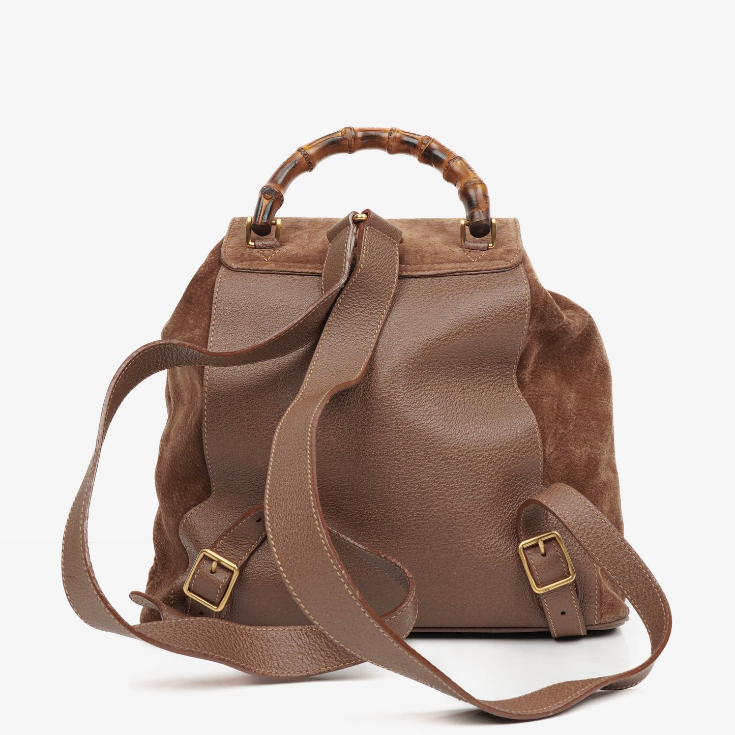 Gucci Vintage Brown Suede and Leather Bamboo Backpack