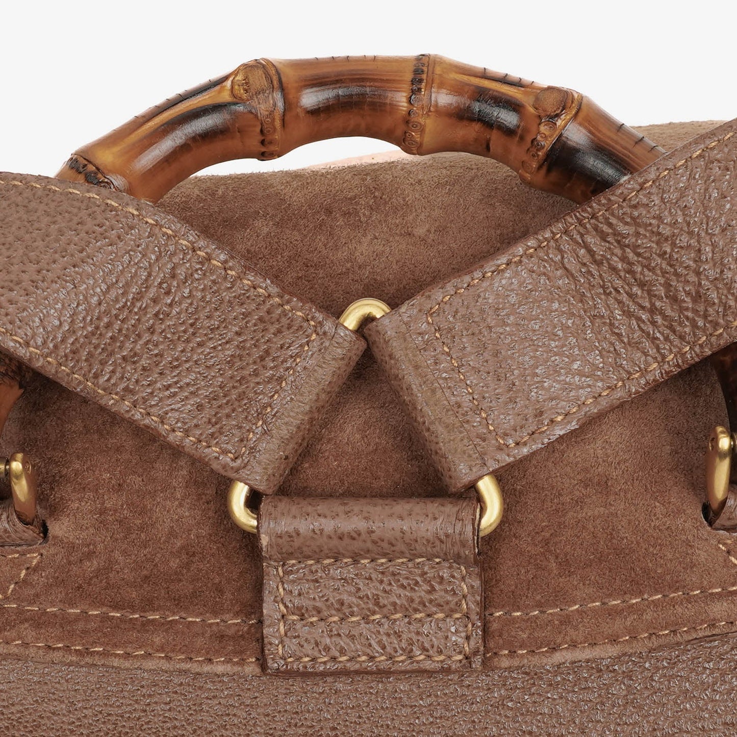 Gucci Vintage Brown Suede and Leather Bamboo Backpack