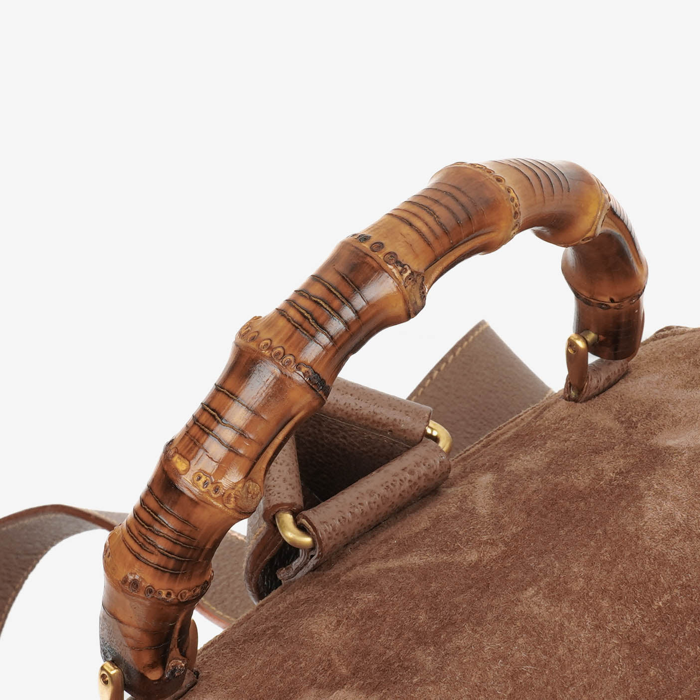 Gucci Vintage Brown Suede and Leather Bamboo Backpack