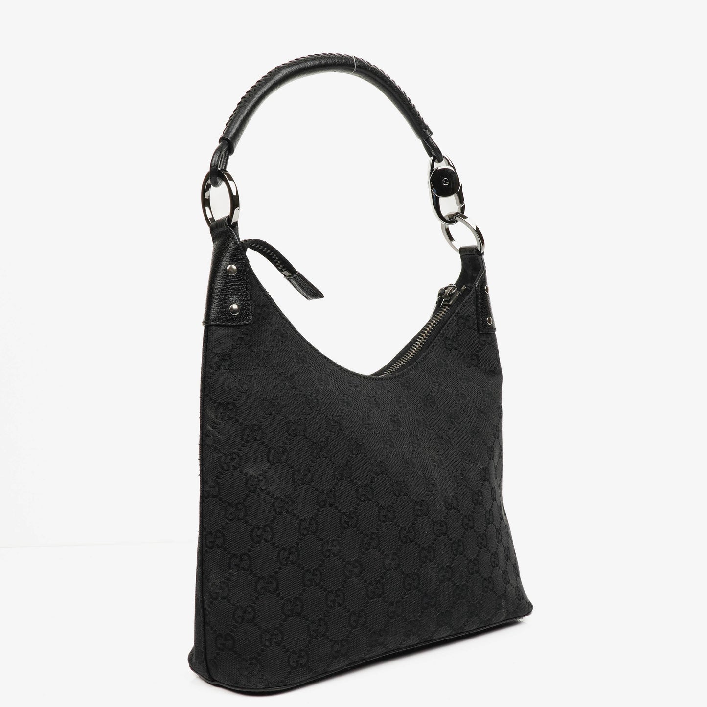 Gucci Black Monogram Canvas and Leather Hobo Shoulder Bag