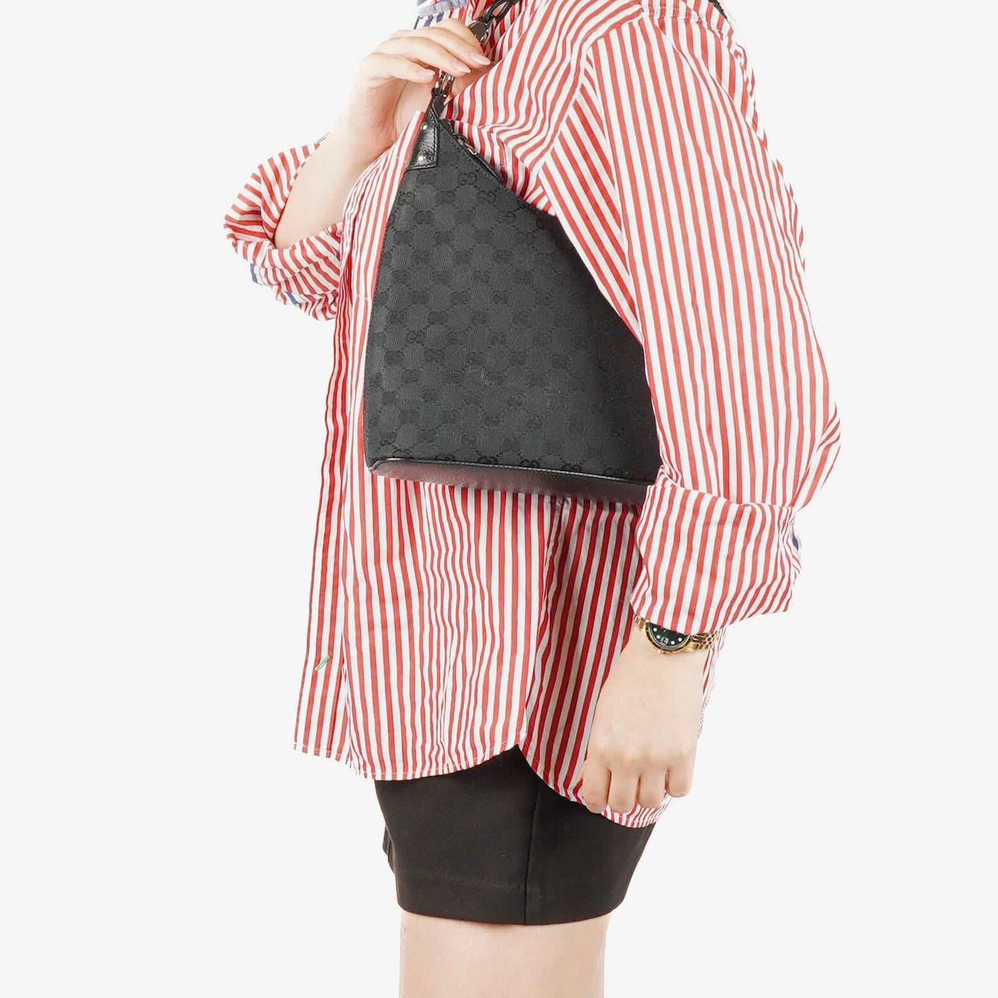 Gucci Black Monogram Canvas and Leather Hobo Shoulder Bag