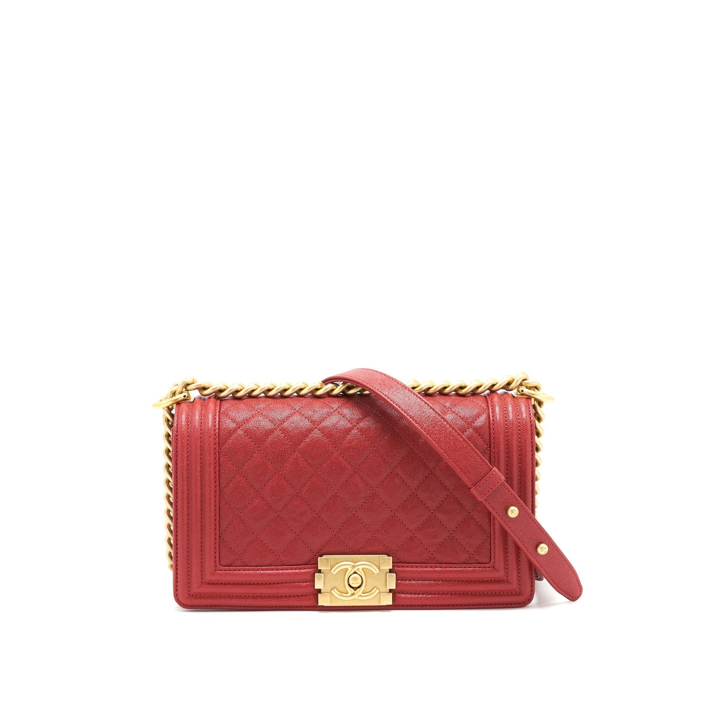 Chanel Medium Boy Grained Red Calfskin Brushed
