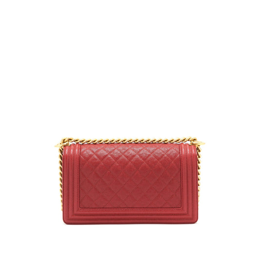 Chanel Medium Boy Grained Red Calfskin Brushed